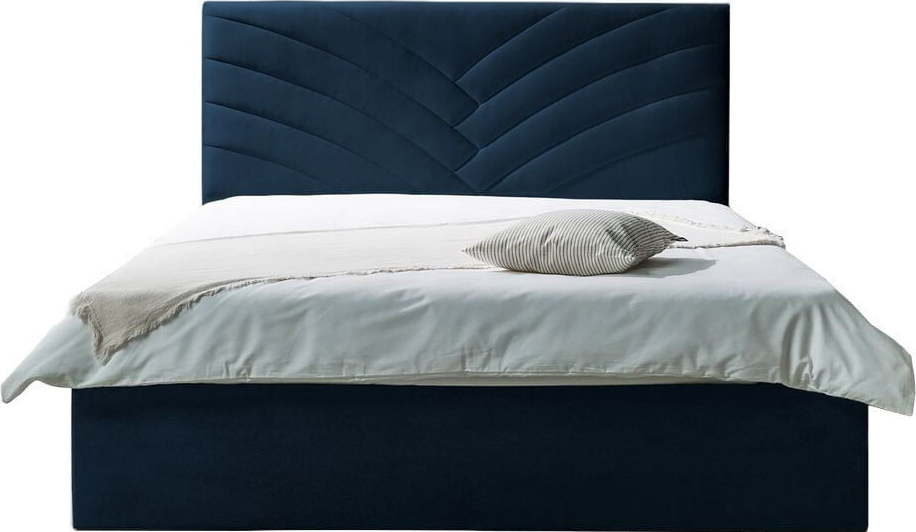 Tmavě modrá čalouněná dvoulůžková postel s úložným prostorem s roštem 160x200 cm Palmyre - Bobochic Paris