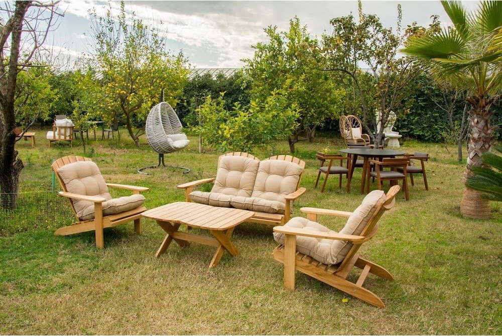 Krémový/přírodní zahradní lounge set z masivního dřeva pro 4 Adirondack – Floriane Garden