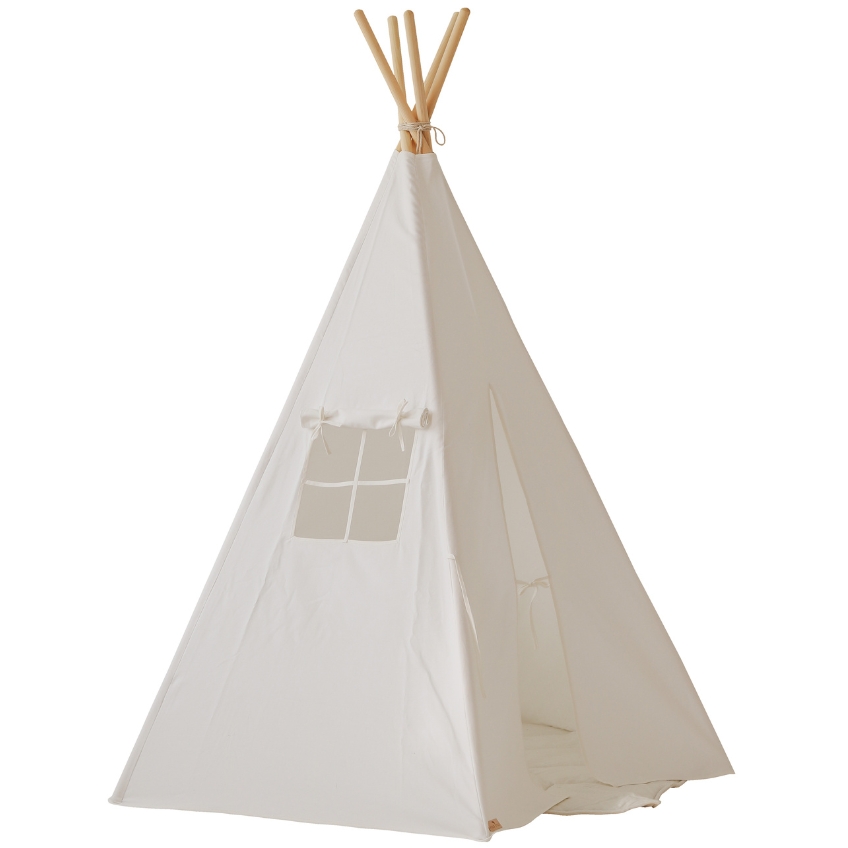 Moi Mili Bílý lněný teepee stan s podložkou Apache 170 x 130 cm