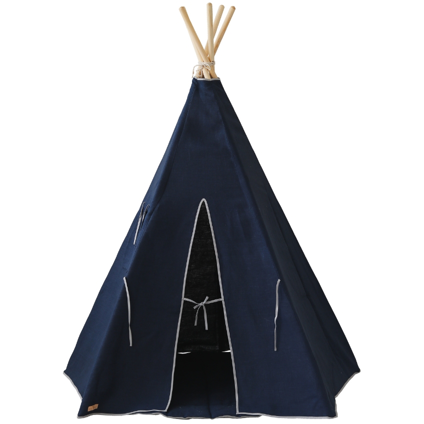 Moi Mili Tmavě modrý lněný teepee stan Apache 170 x 130 cm