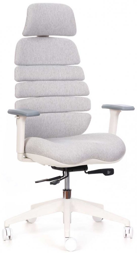 Kancelářská ergonomická židle SPINE WHITE s podhlavníkem — látka