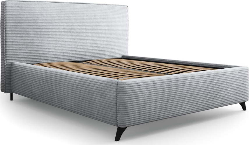 Šedá čalouněná dvoulůžková postel s úložným prostorem a roštem 140x200 cm Malou – Milo Casa