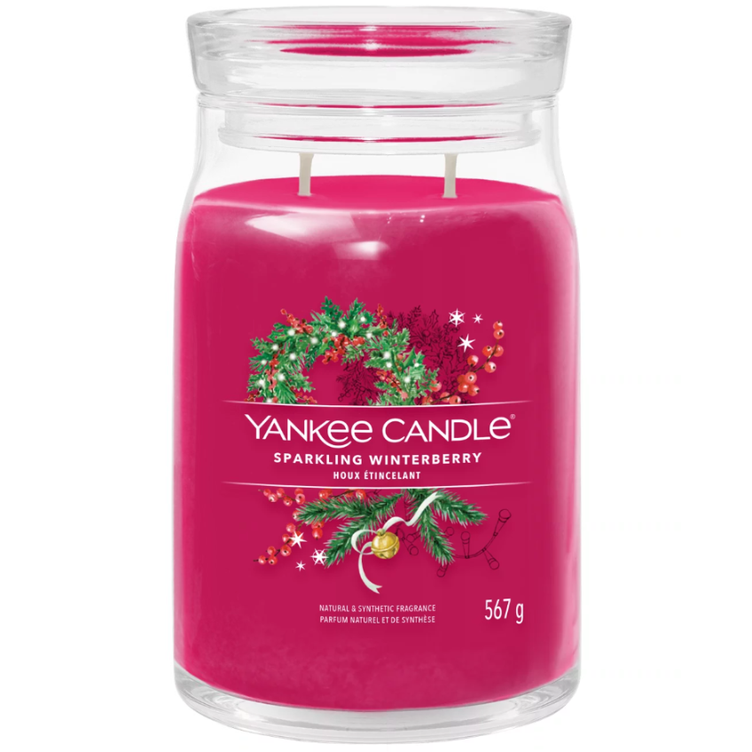 Velká vonná svíčka Yankee Candle Sparkling Winterberry White Signature