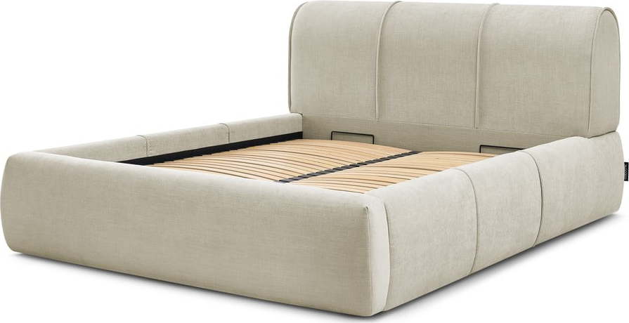 Béžová čalouněná dvoulůžková postel s úložným prostorem s roštem 180x200 cm Vernon – Bobochic Paris