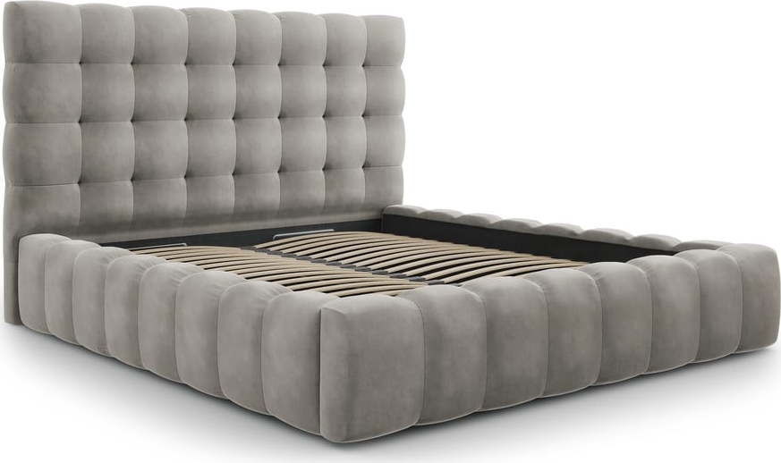 Světle šedá čalouněná dvoulůžková postel s úložným prostorem s roštem 180x200 cm Bali – Cosmopolitan Design