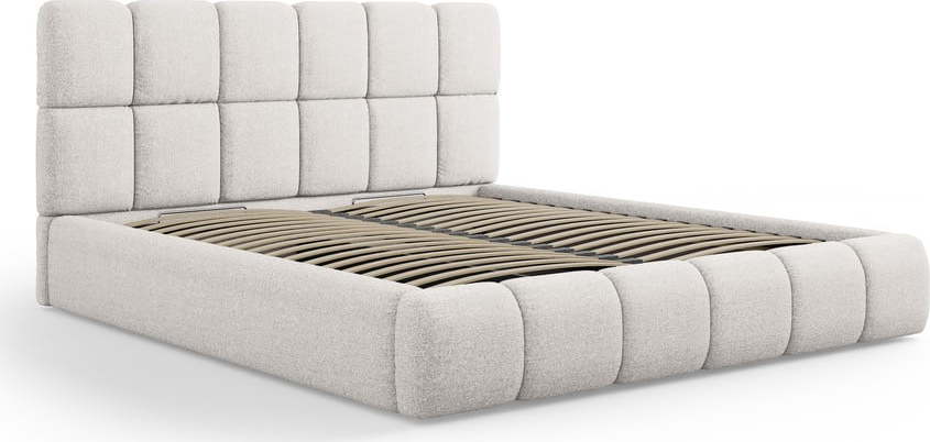 Světle šedá čalouněná dvoulůžková postel s úložným prostorem s roštem 200x200 cm Bellis – Micadoni Home
