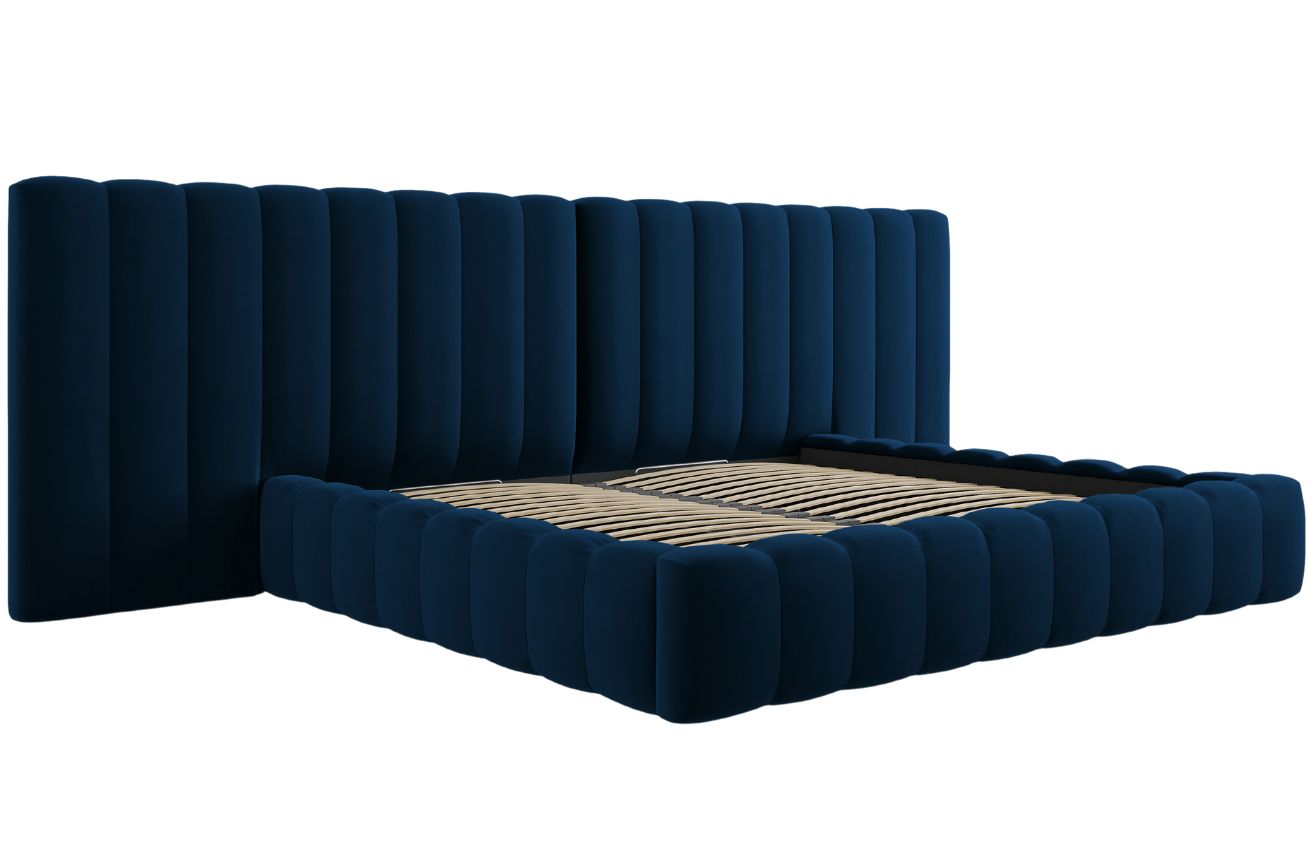 Královsky modrá sametová dvoulůžková postel MICADONI Kelp 200 x 200 cm