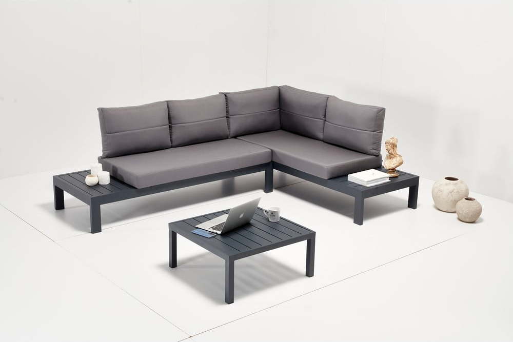 Černo-šedý hliníkový zahradní lounge set pro 3 Verona – Floriane Garden