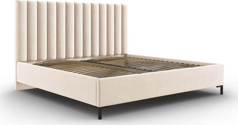 Béžová čalouněná dvoulůžková postel s úložným prostorem s roštem 160x200 cm Casey – Mazzini Beds