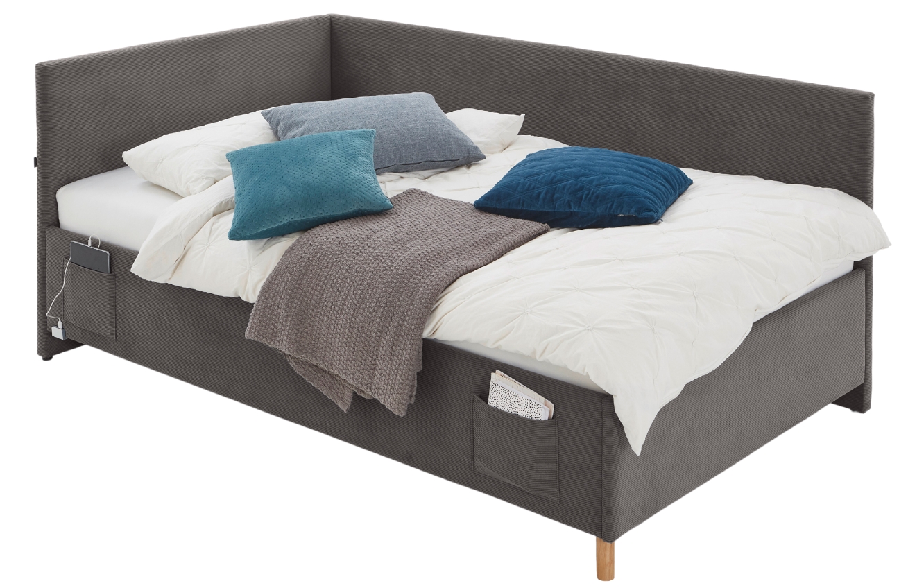 Antracitová manšestrová postel Meise Möbel Cool II. 140 x 200 cm s úložným prostorem