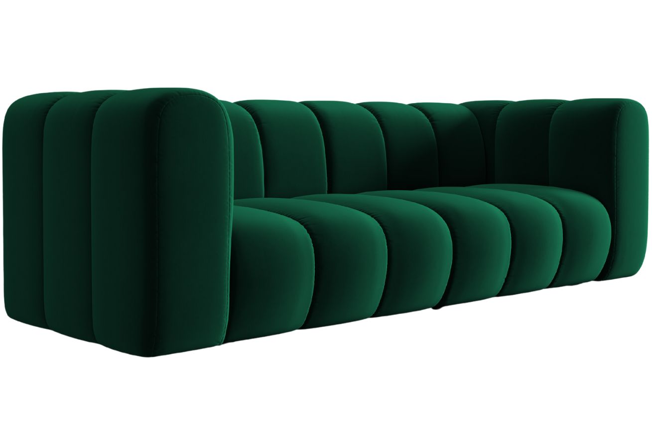 Lahvově zelená sametová trojmístná pohovka MICADONI Lupine 228 cm