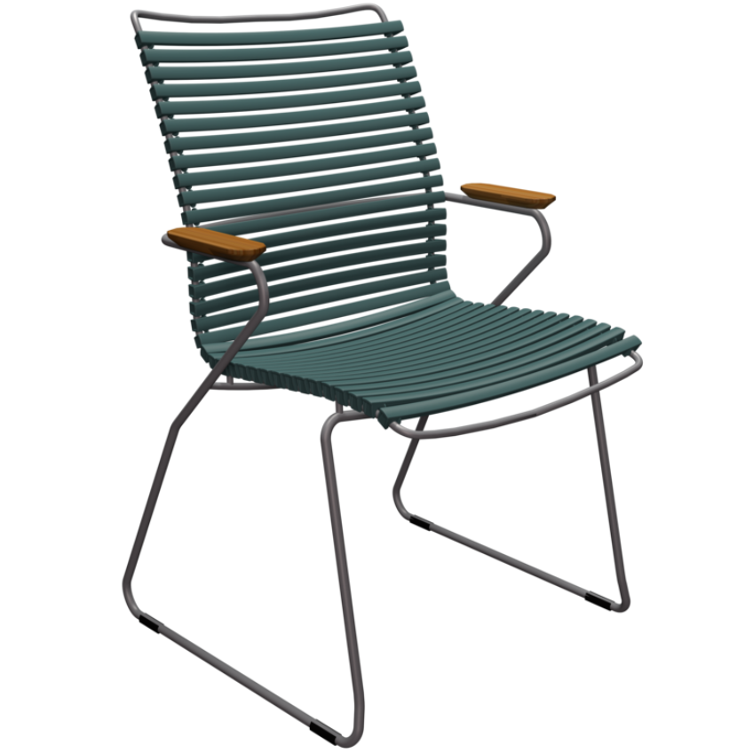 Tmavě zelená plastová zahradní židle HOUE Click II. s područkami