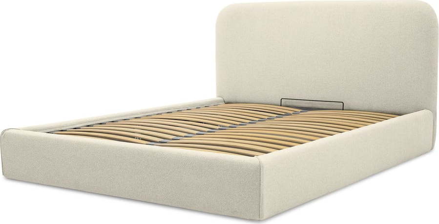 Krémová čalouněná dvoulůžková postel s úložným prostorem a roštem 180x200 cm Sea – Scandic