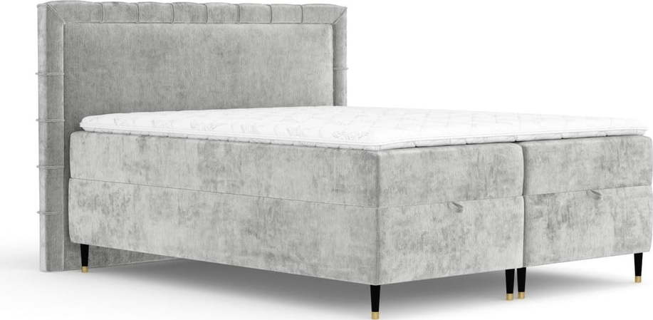 Světle šedá boxspring postel s úložným prostorem 180x200 cm Voyage – Maison de Rêve